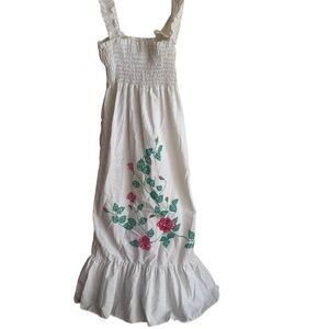 Vintage Sears White Ruched Floral Maxi Dress Size: M Coquette Cottage Core
